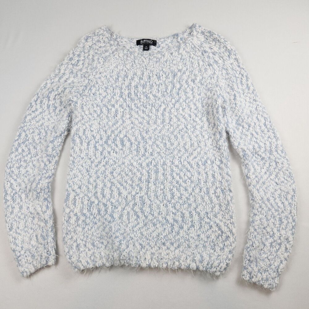 Buffalo David Bitton Eyelash Sweater Womens XS White/Blue Cozycore Soft Knit